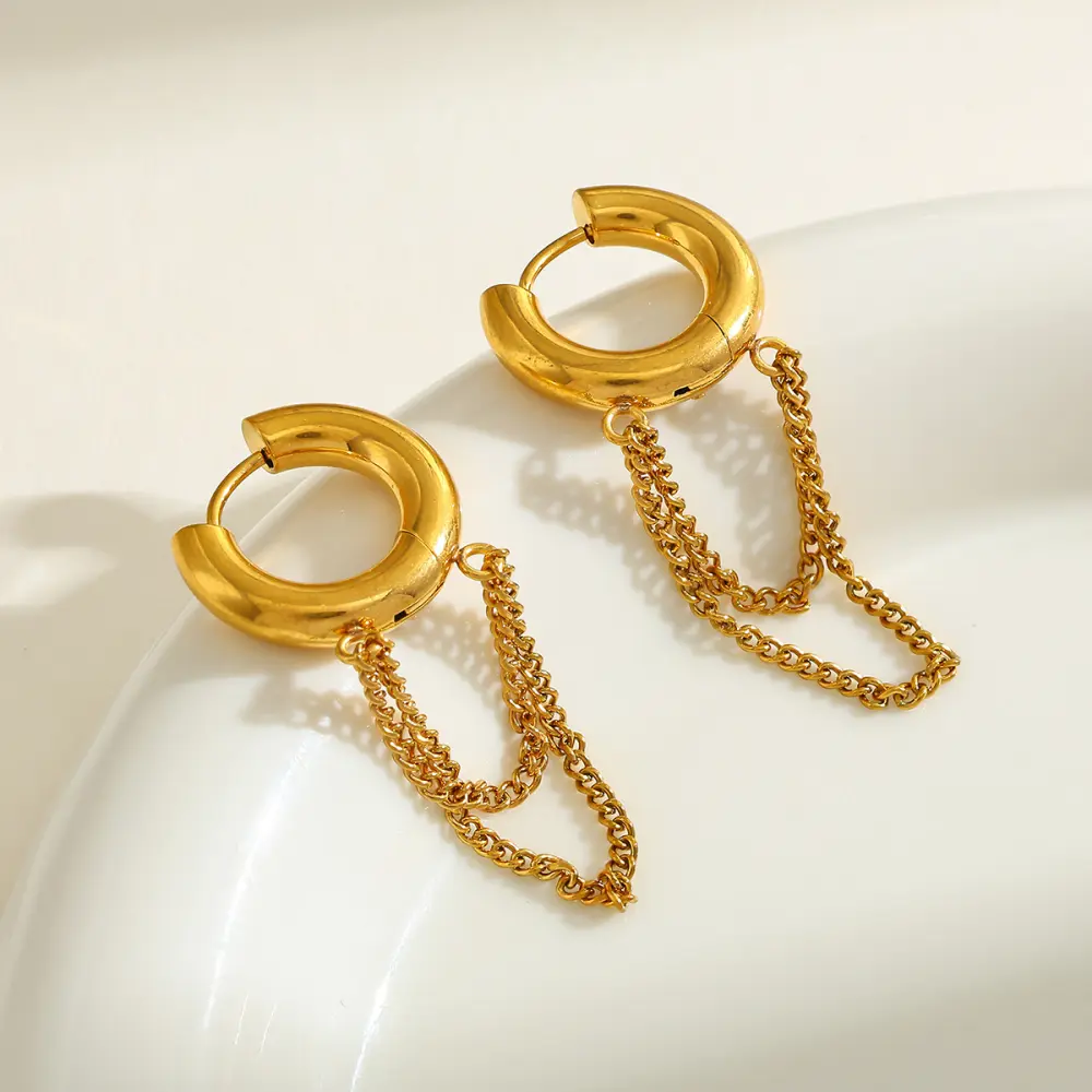 Argollas doble Cadenas colgantes doradas