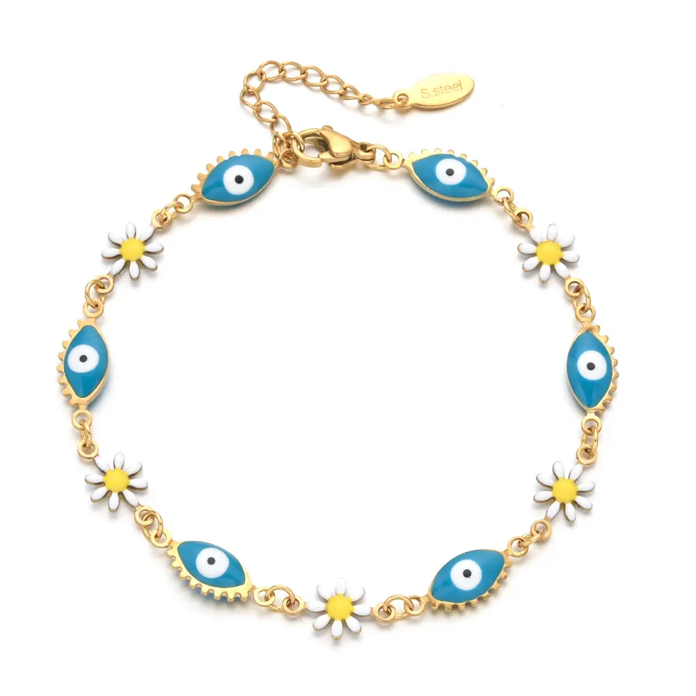 Ojo turco azul claro con flor esmaltada