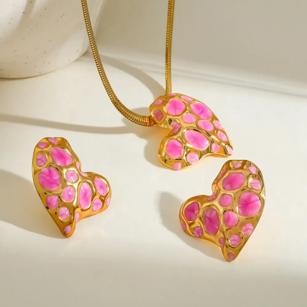 Juego corazon esmaltado rosa