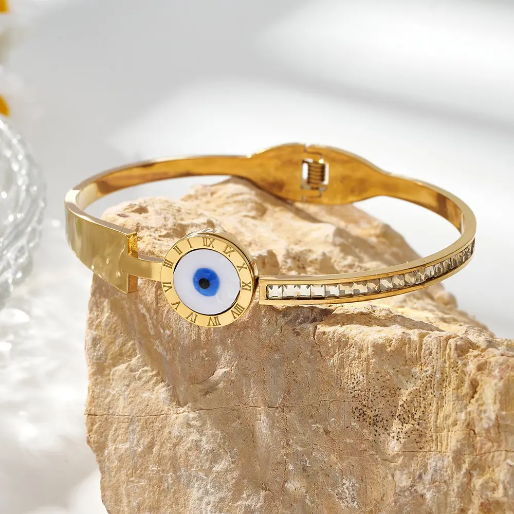 Brazalete rígido abre fácil ojo turco con número romano