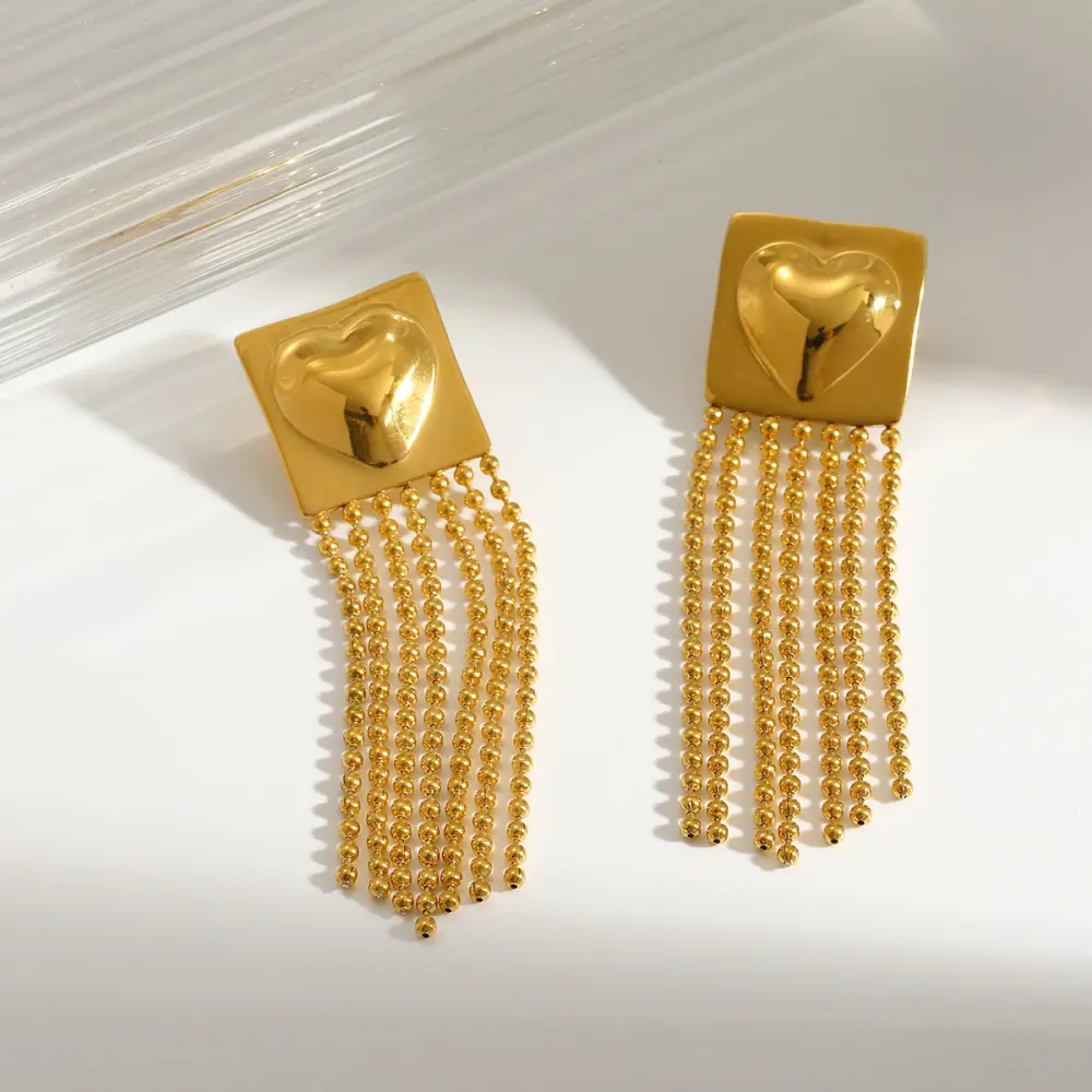 Maxi aretes corazón cadenas colgantes