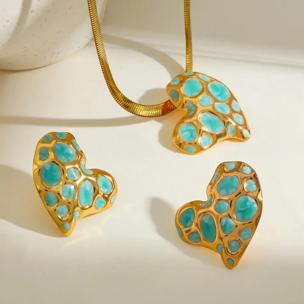 Juego corazon esmaltado verde