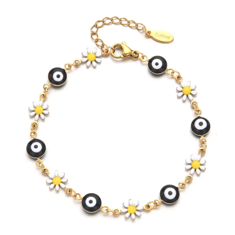 Ojo turco en negro con flor esmaltada