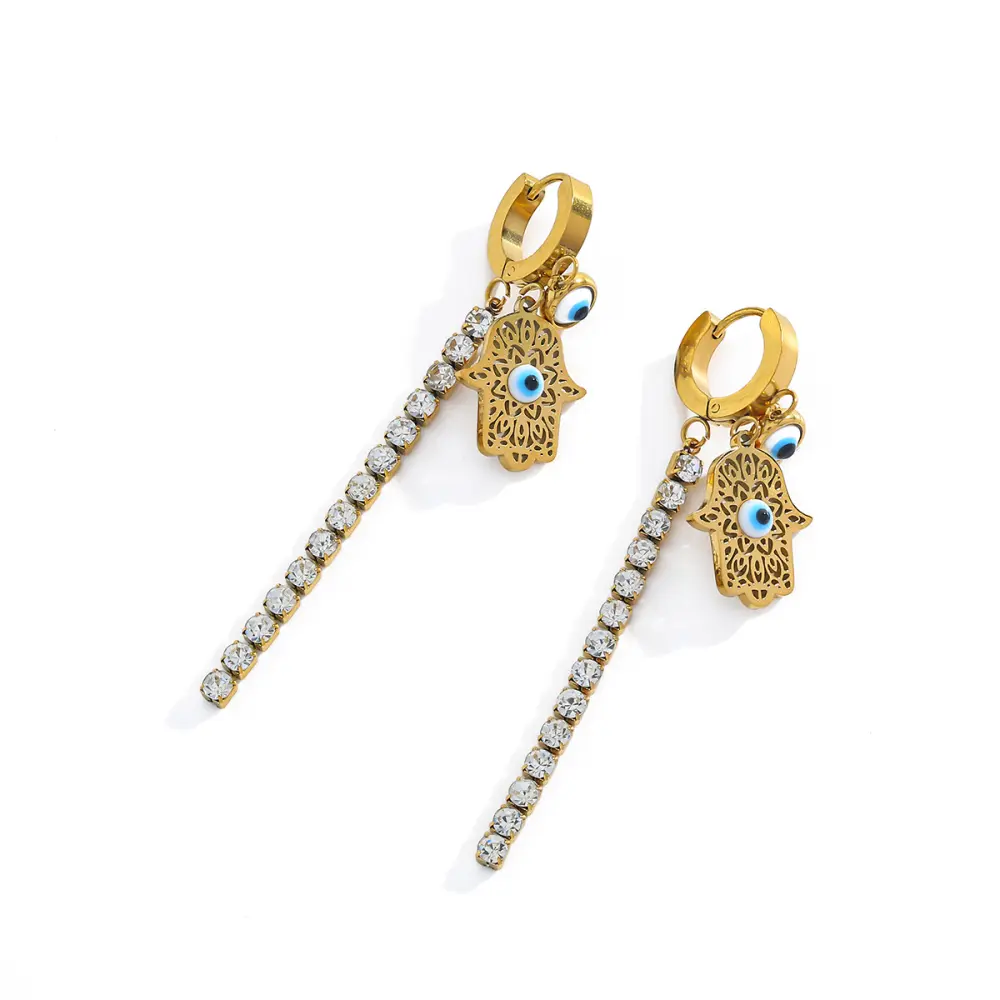 Argollas mano Fátima con strass colgantes