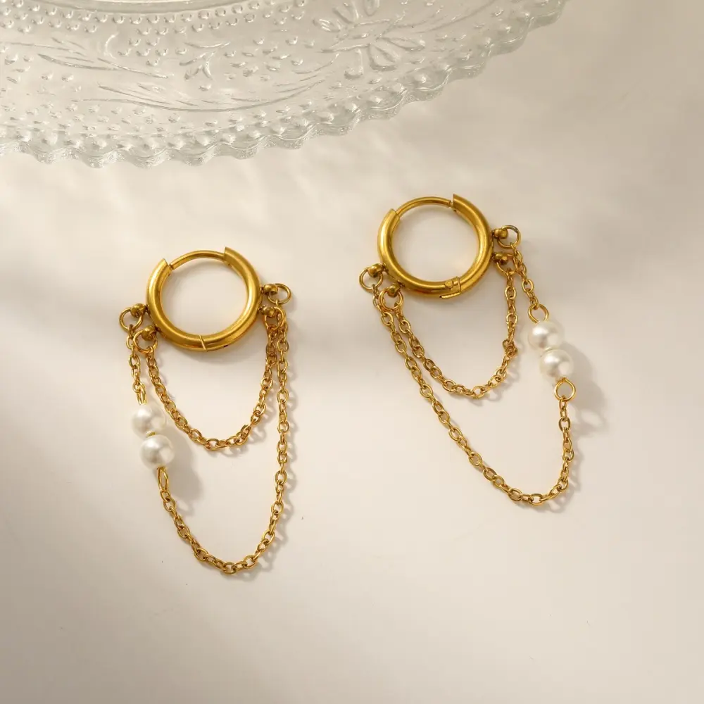 Mini argollas cadenas colgantes perlas