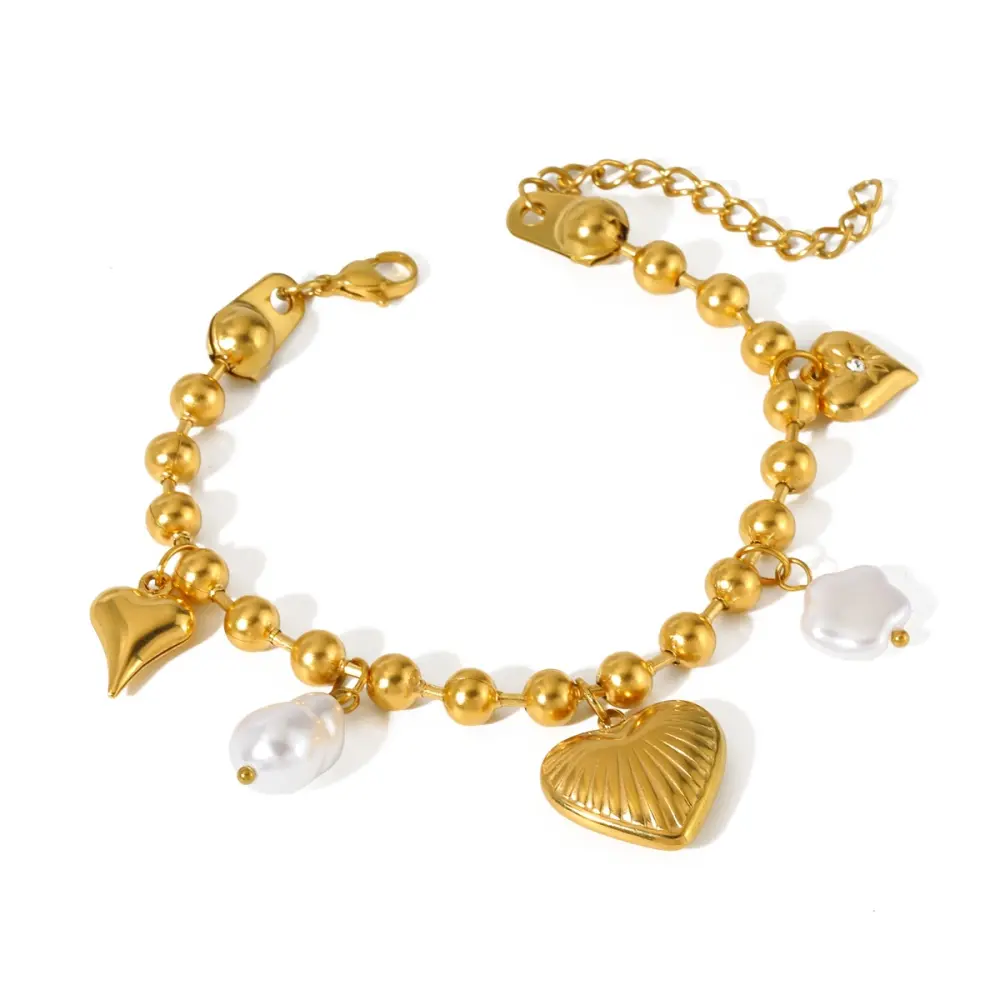 Pulsera de corazones con Perlas naturales